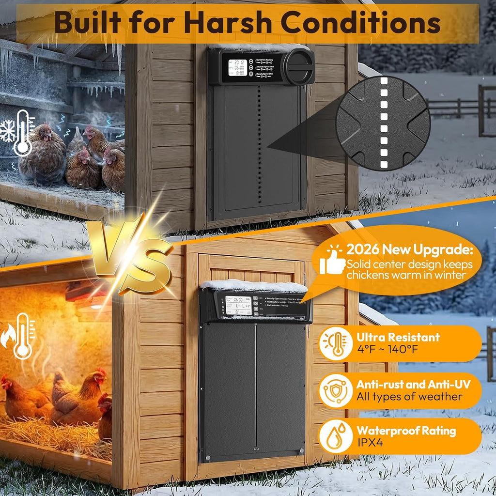 Large Size Automatic Chicken Coop Door Solar Powered - Timer/Light Sensor