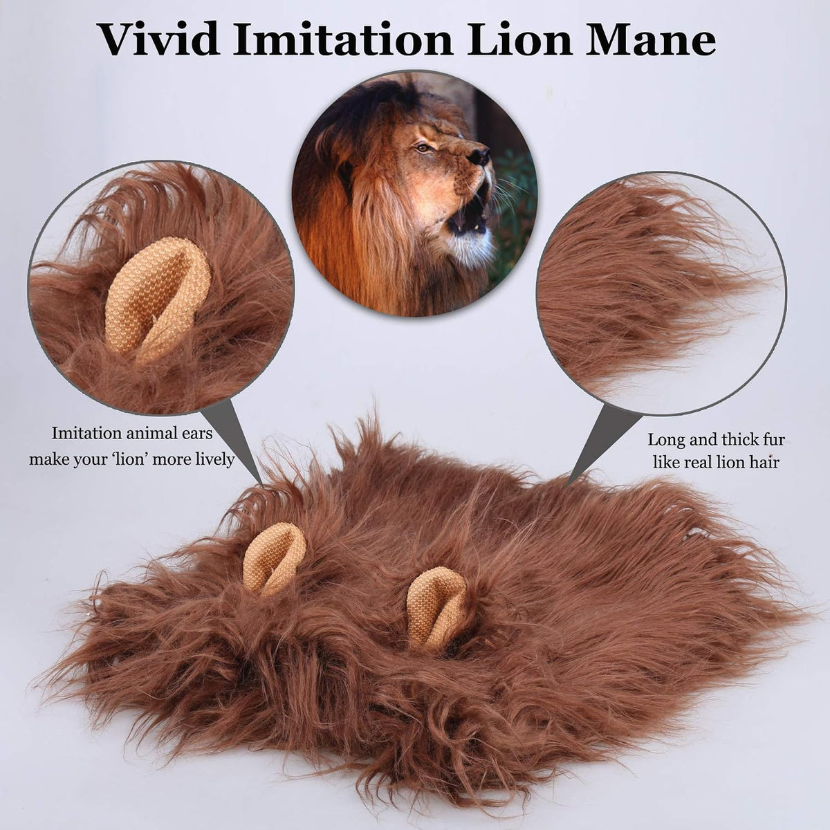 Lion Mane Wig for Dogs with Ears, Funny Pet Costumes for Halloween Christmas