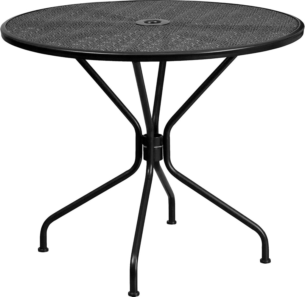 35.25" Round Patio Table with Umbrella Hole, Black