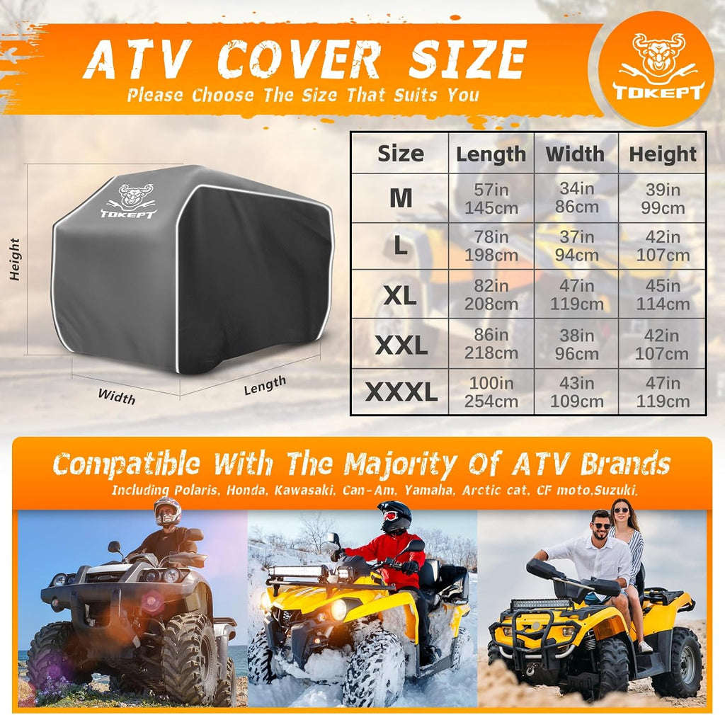 ATV Cover Waterproof Heavy Duty 300D Trailerable 4 Wheeler Cover | All Season Weather Proof Outdoor UV Protection