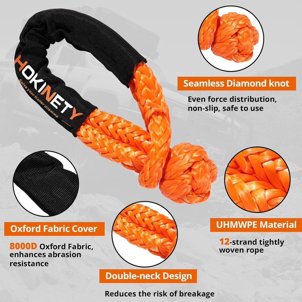 Kinetic Recovery Tow Rope: 1.26" x 30ft Snatch Strap with Soft Shackles Heavy Duty Offroad Towing Straps Kit for
