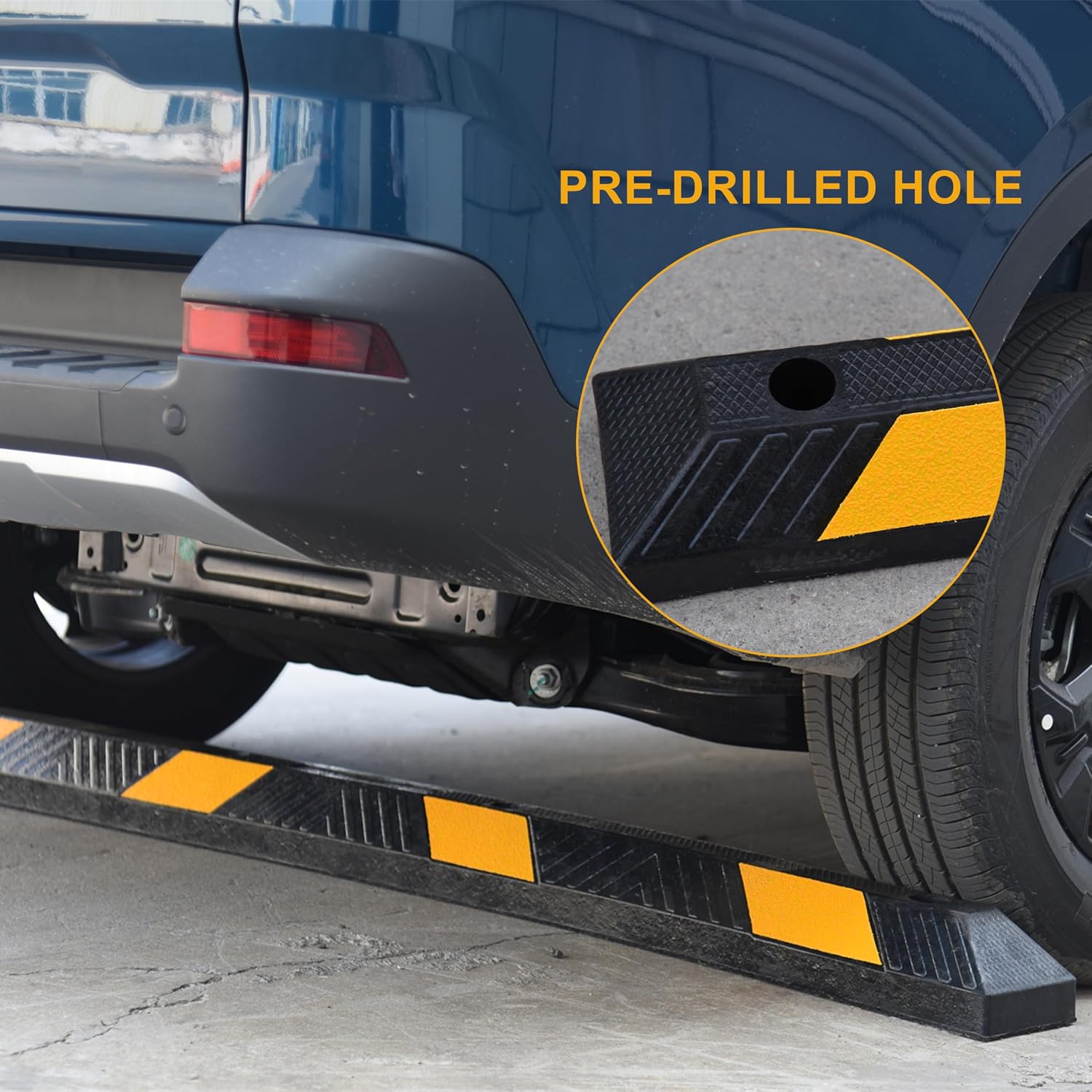 4 Pack 72" Rubber Parking Curbs | Heavy Duty Garage Floor Wheel Stopper with Yellow Reflective Stripes for Car