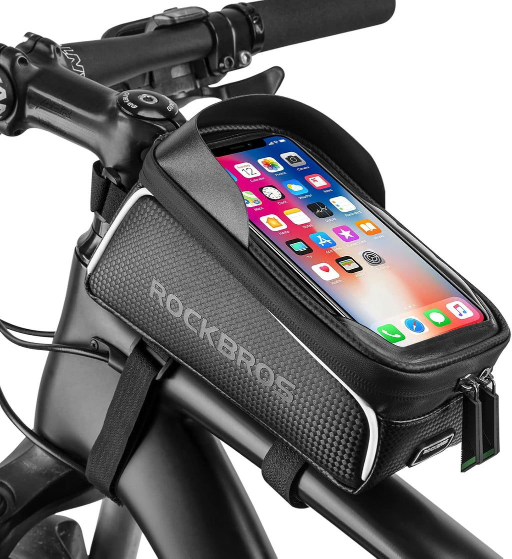 Bike/Bicycle Phone Front Frame Bag, Waterproof, Tube Cycling Pouch | E-Bike Accessories for Men Women Compatible