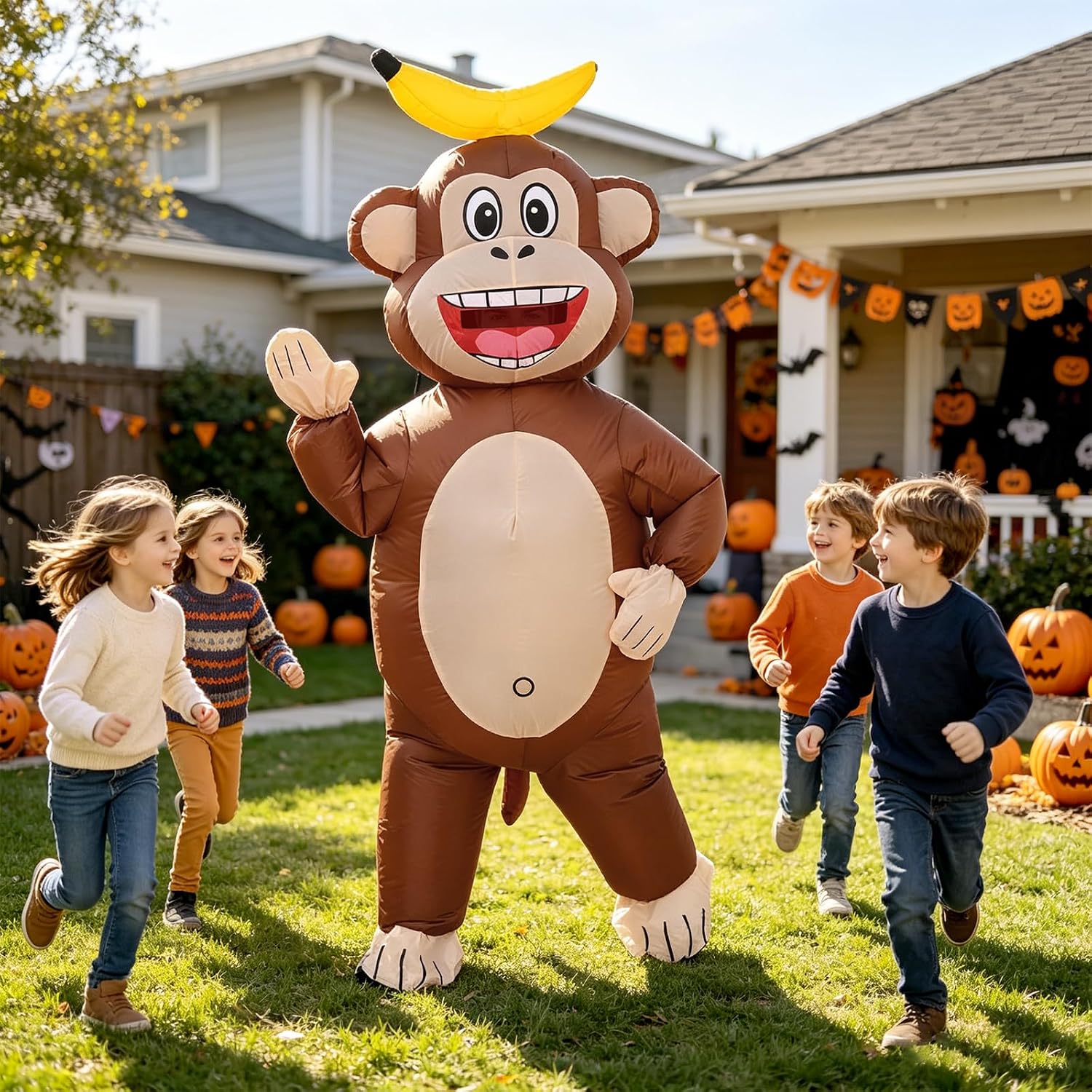 Inflatable Monkey Costume Adult, Blow Up Costume for Halloween | Fits 5' to 6'2", Full Body Inflatable Halloween