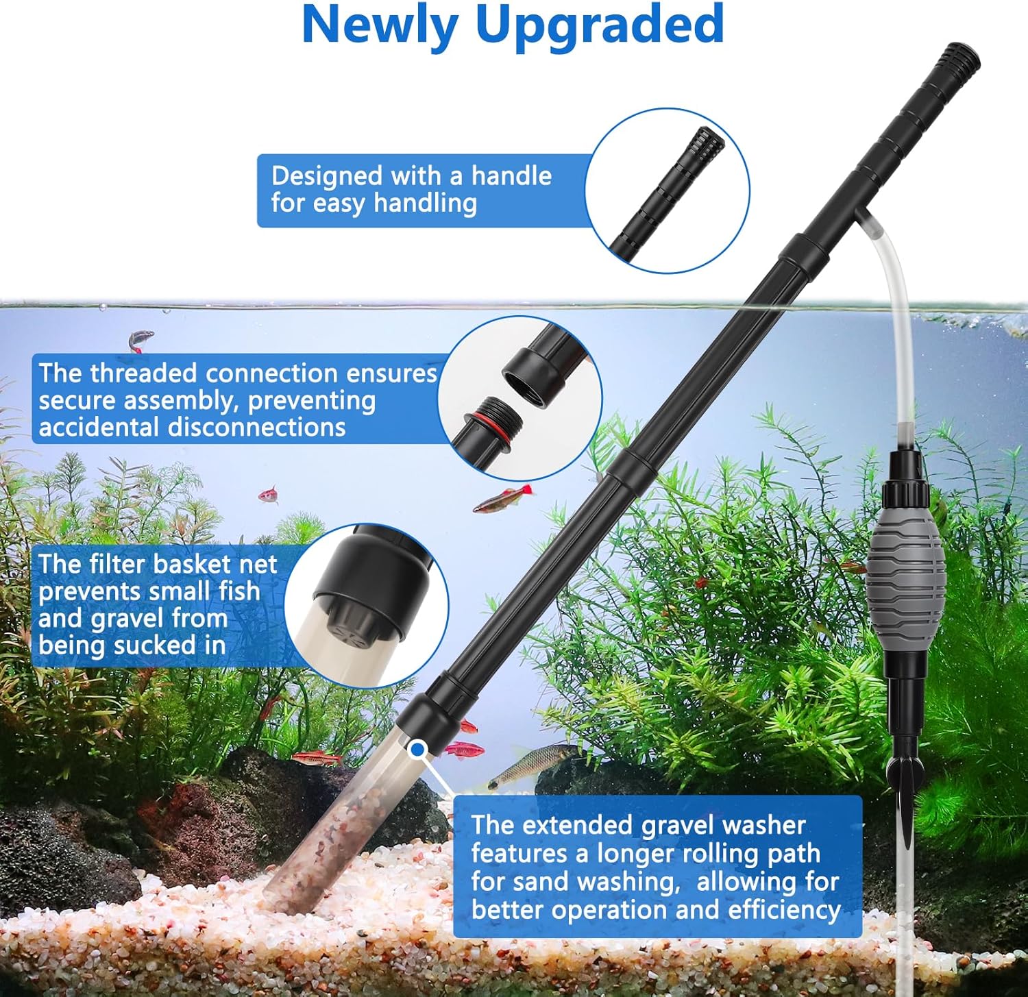 Gravel Vacuum for Aquarium Siphon - Adjustable Flow Fish Tank Cleaner | Manual Siphon Pump with Handle, Water Changer