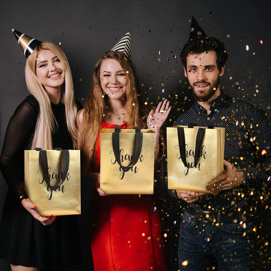50 Pcs Gold Glossy Thank You Gift Bag with Handles