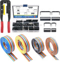 Glarks Professional IDC Crimp Tool with 48Pcs 2.54mm Pitch Dual Rows IDC Sockets 10 16 20 26 Pin Female Header+ Wire Rainbow Color Flat Ribbon IDC Wire Cable