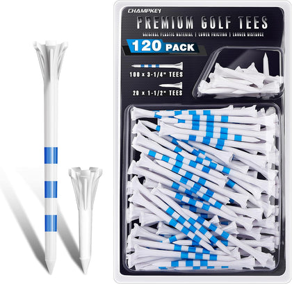 Advanced 5-Prong Plastic Golf Tees 120 or 100 Pack - 50% Ball Contact Surface Optimization with Longer Distance