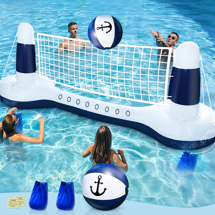 Inflatable Pool Toys Games Set Pool Volleyball Net | Yacht Theme, Large Floating Volleyball Swimming Pools Game Gift