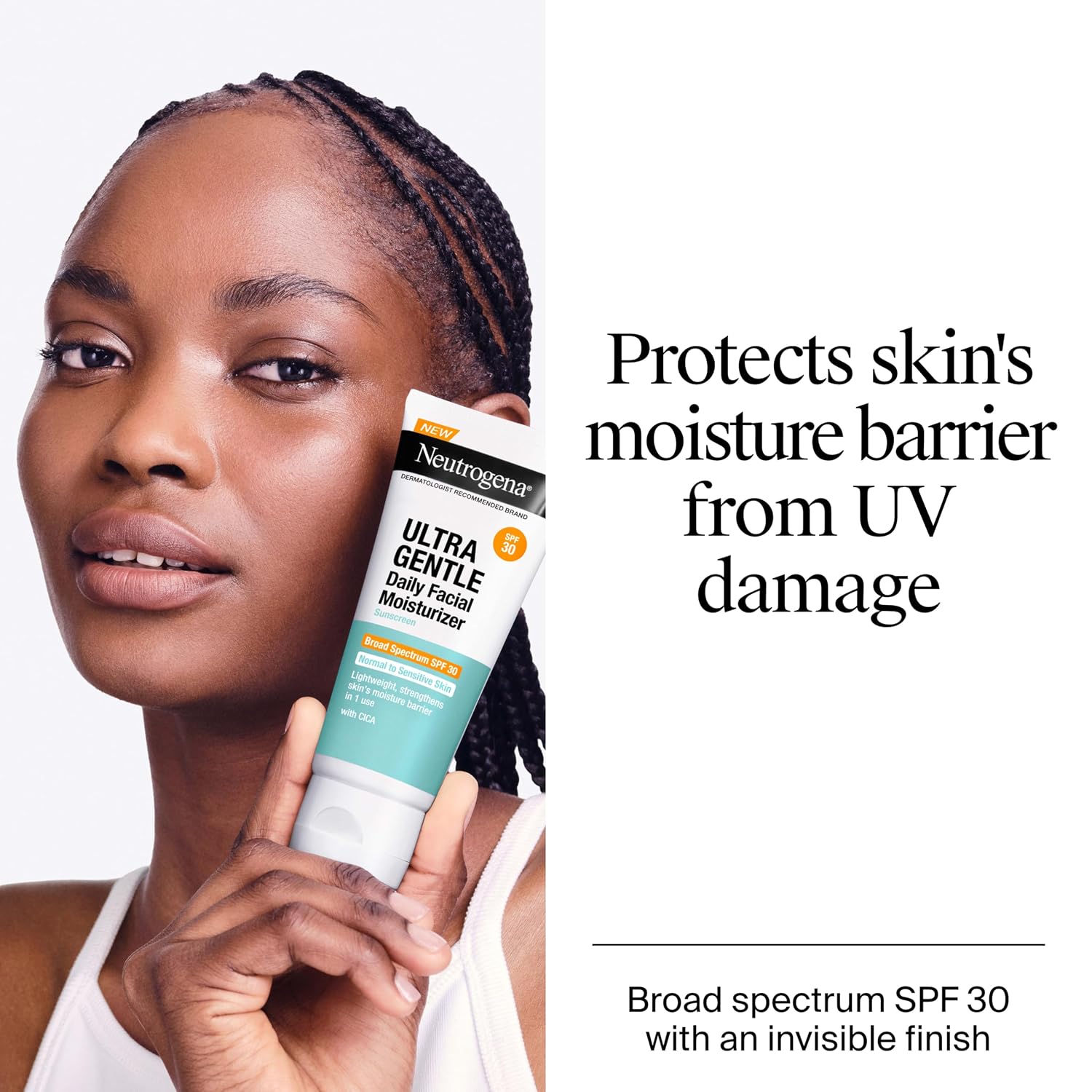 Neutrogena Ultra Gentle Daily Facial Moisturizer with SPF 30 Sunscreen with CICA, Lightweight Face Lotion with Broad