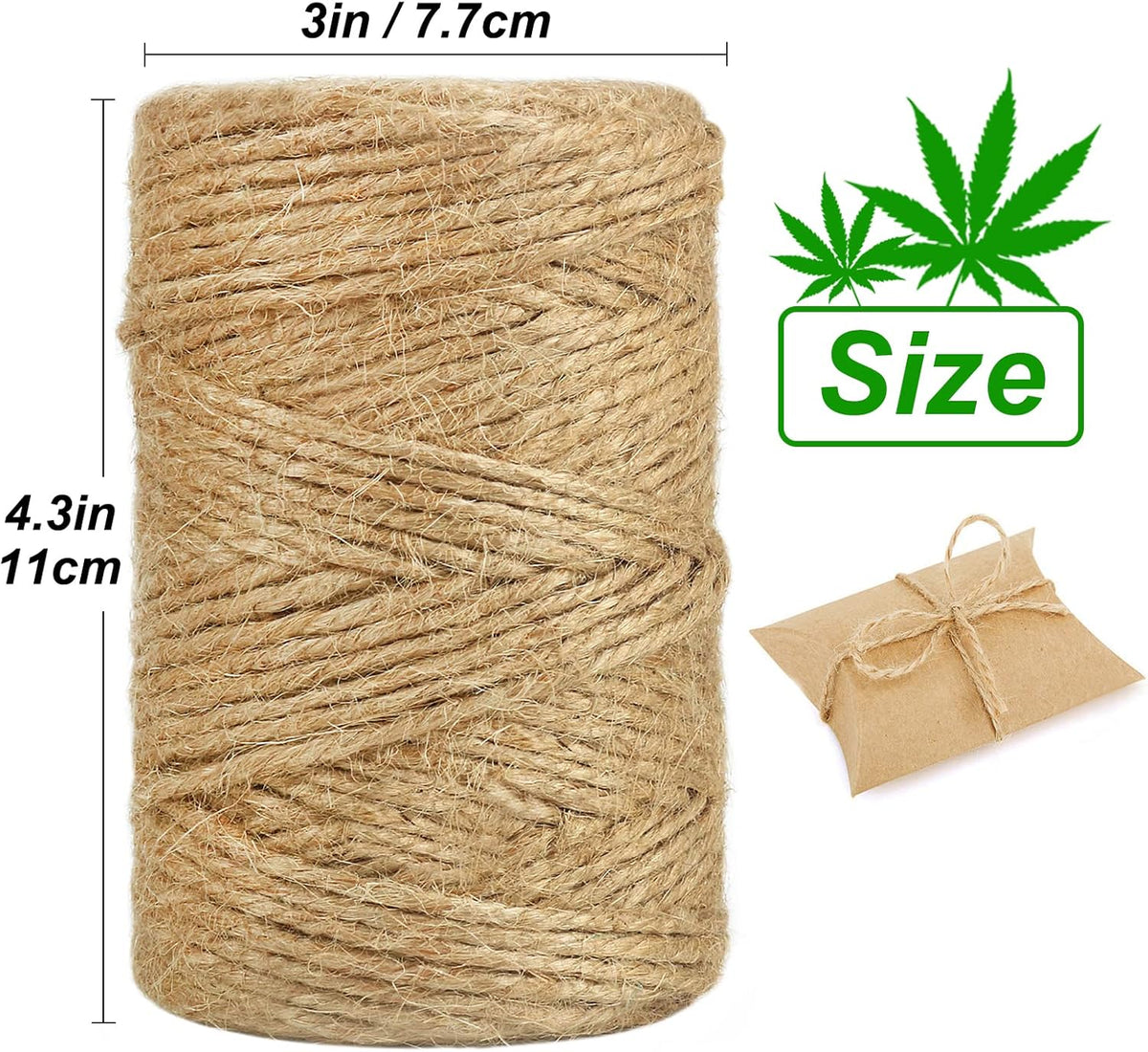 Jute Twine, 328 Feet 3mm Strong Natural Garden Twine for Climbing Plants, Tomatoes, Crafts, Gift Wrapping and