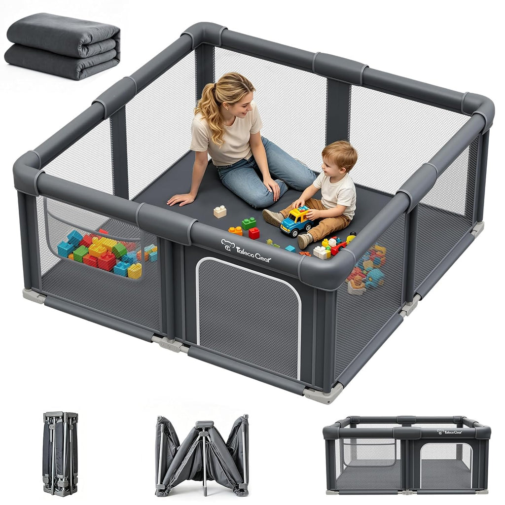 Foldable Baby Playpen, 50"x50" Playpen for Babies and Toddlers, Portable Play Yard with Mat, Baby Fence Play Area