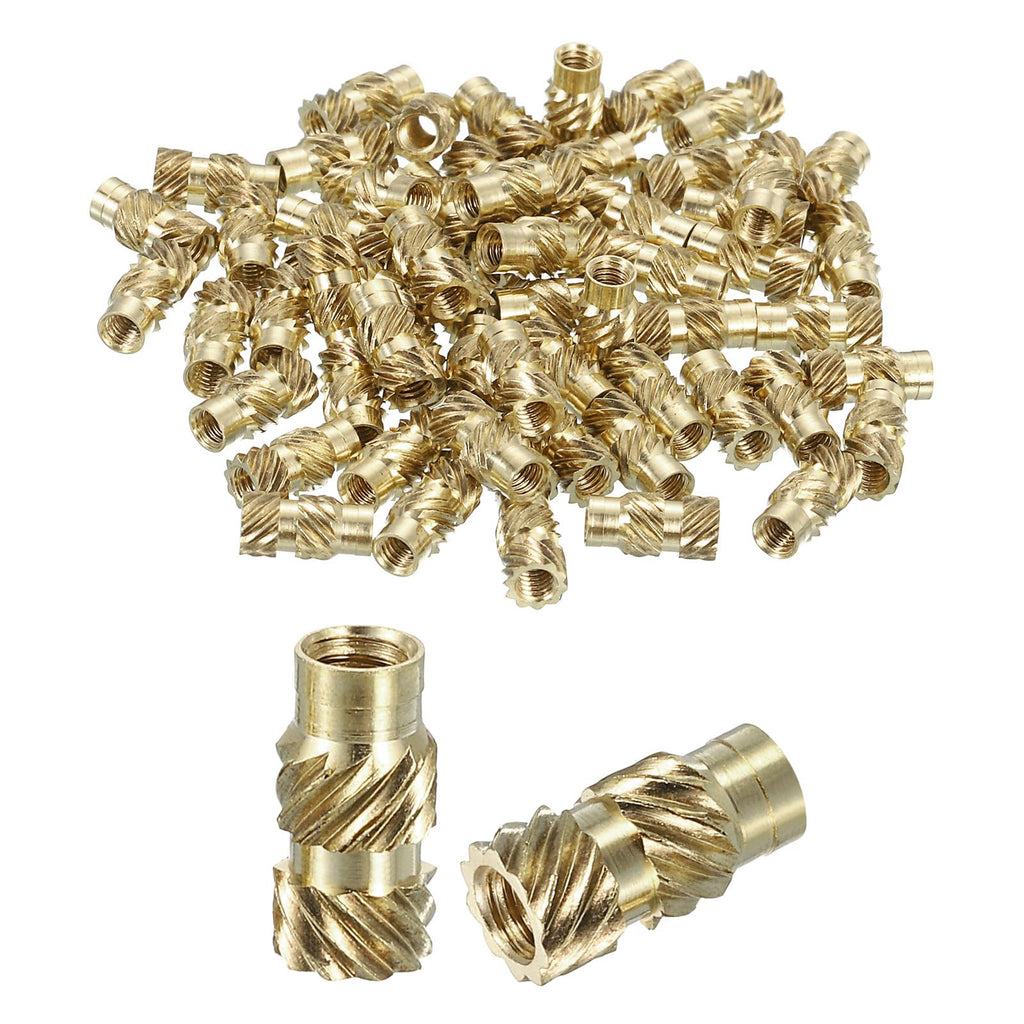 uxcell Knurled Insert Nuts, 130pcs M2.5 x 8mm Length x 4mm OD 3D Printing Brass Nuts Female Threaded Inserts Brass Heat Set Insert Embedment Nut