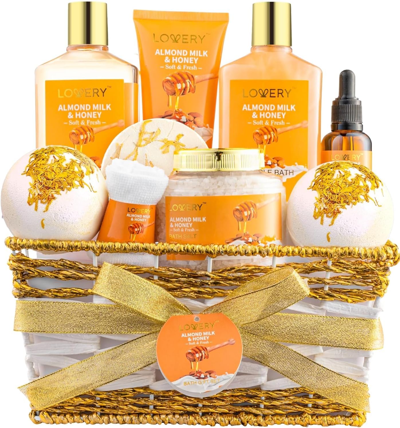 Gifts for Women Gift Basket for Women - 10 Pc Almond Milk & Honey Beauty & Personal Care Set - Home Bath Pampering