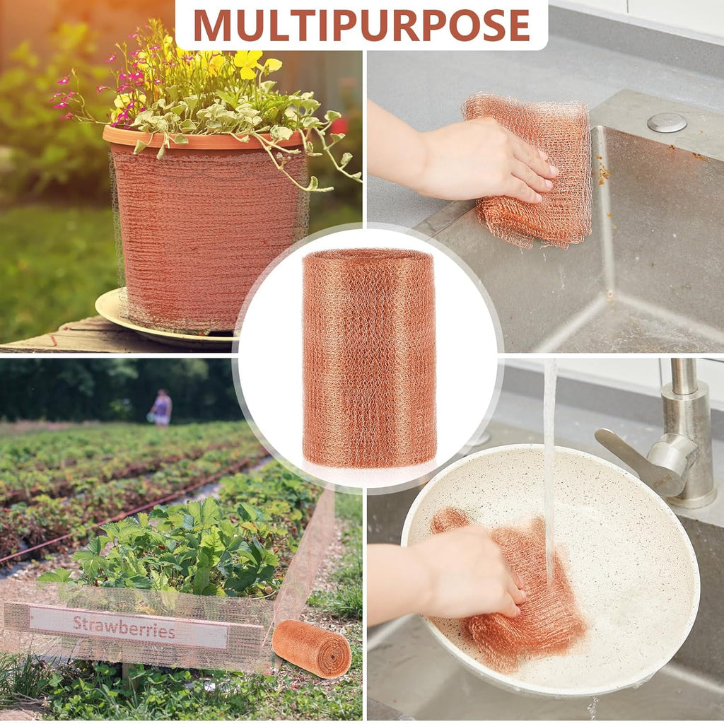 8" x 100 ft Copper Mesh Rodent Control Copper Wool for Slugs Rustproof DIY Hole Filler Pure Wire Mesh for Bat Snail