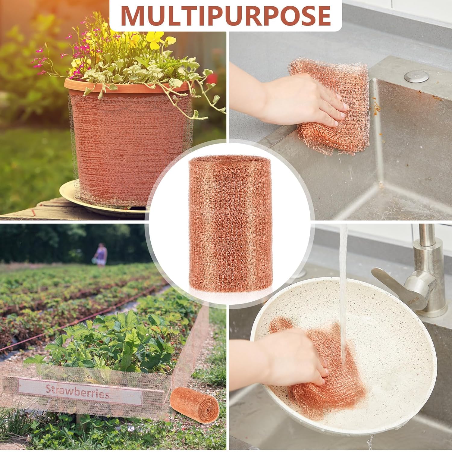 8" x 100 ft Copper Mesh Rodent Control Copper Wool for Slugs Rustproof DIY Hole Filler Pure Wire Mesh for Bat Snail