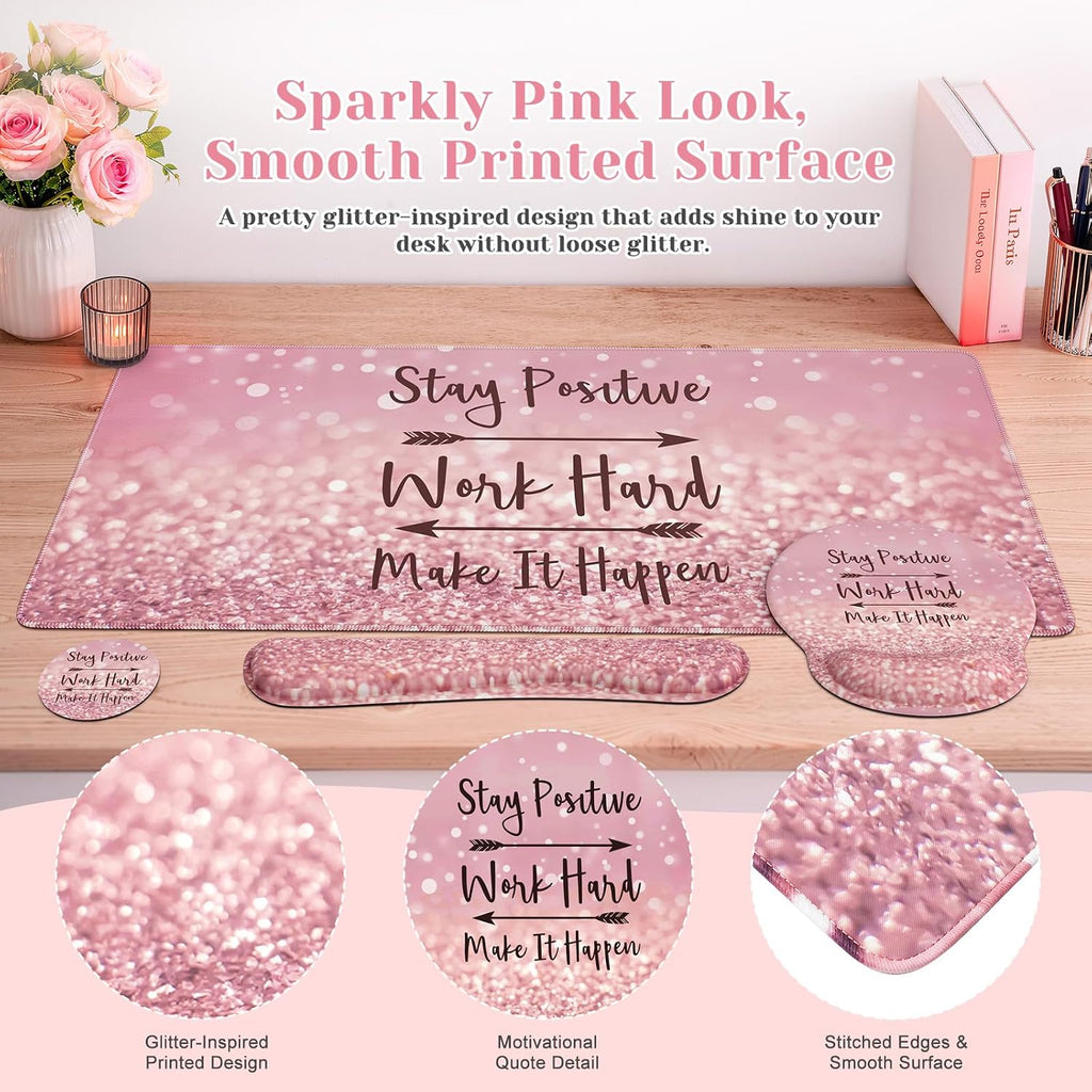 Pink Ergonomic Mouse Pad with Wrist Rests Set for Desk Accessories