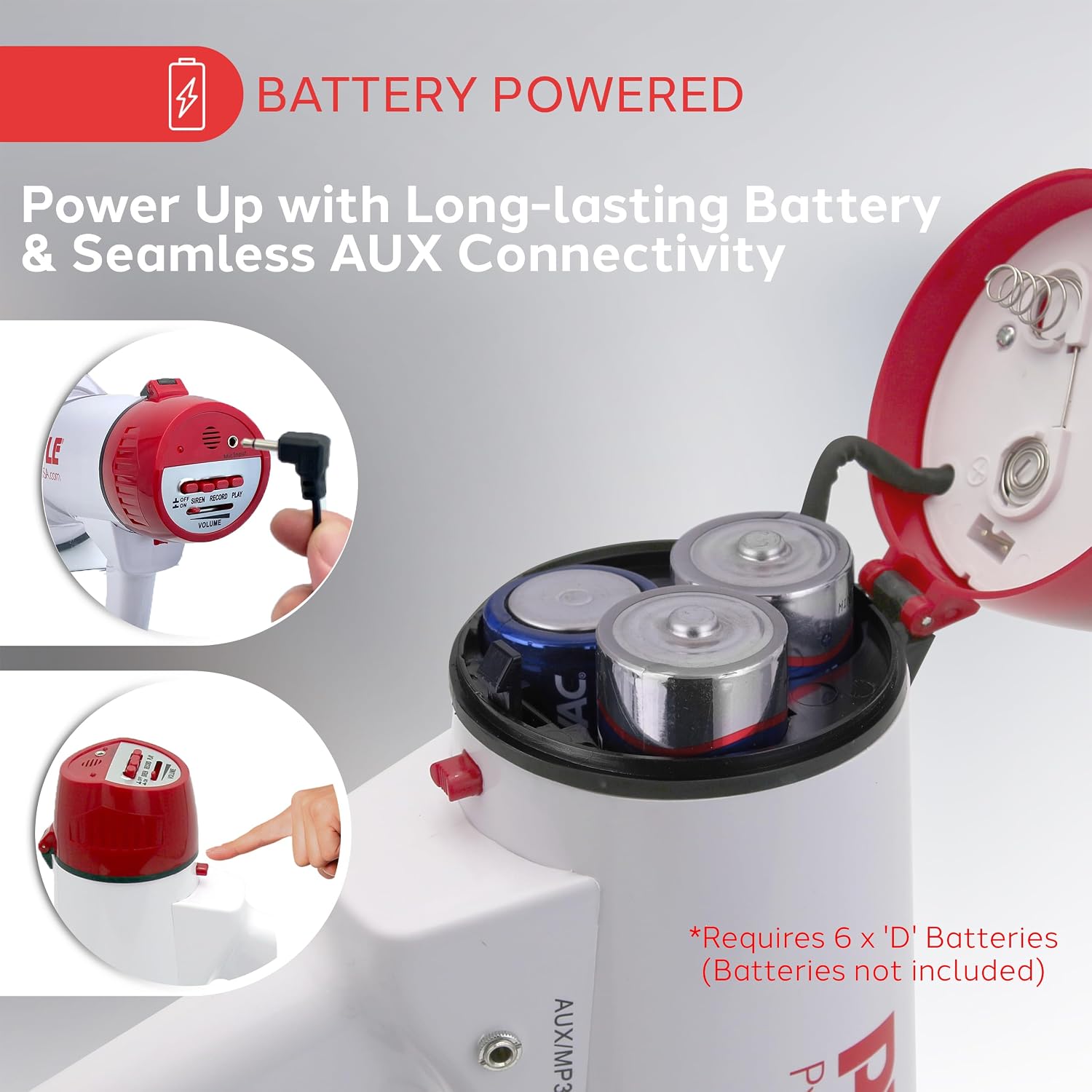 Megaphone Speaker PA Bullhorn - Built-in Siren Rechargeable Battery, Auxiliary Jack 40Watts & 1400 Yard Range