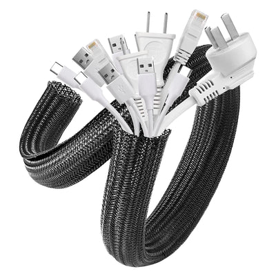AGPTEK Cable Management Sleeve, 2 Pack 5ft - 1.8 inch Cord Hider, Black