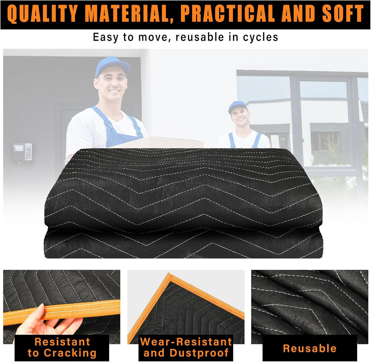 2 Pcs 60'' x 120'' Extra Large Moving Blankets, Black Quilted