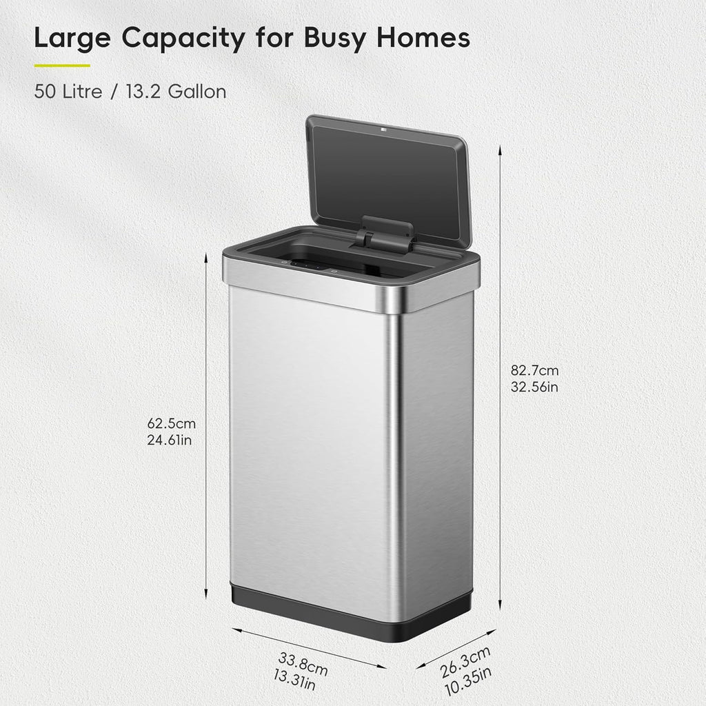 EcoNova 13.2 Gallon/ 50L Automatic Sensor Kitchen Trash Can or Recycling Bin, Stainless Steel Touchless Garbage Bin