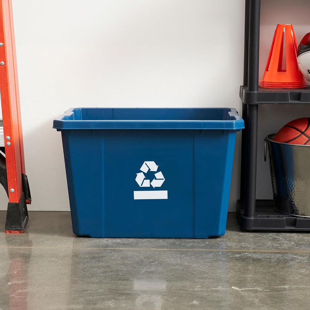 Medium Curbside Blue Box, Plastic 17 Gallon/64 Litre Home Trash Can Refuse and Recycling Bin Container with Built-in