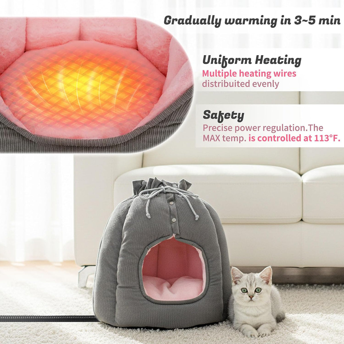 2-in-1 Versatile Electric Heated Cat Bed for Small Cat