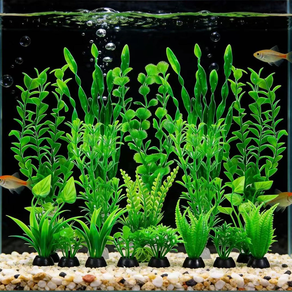 Artificial Aquarium Plants Set, Plastic Fish Tank Decorations, Fish Tank Decor for Betta Goldfish (18pcs-Green)