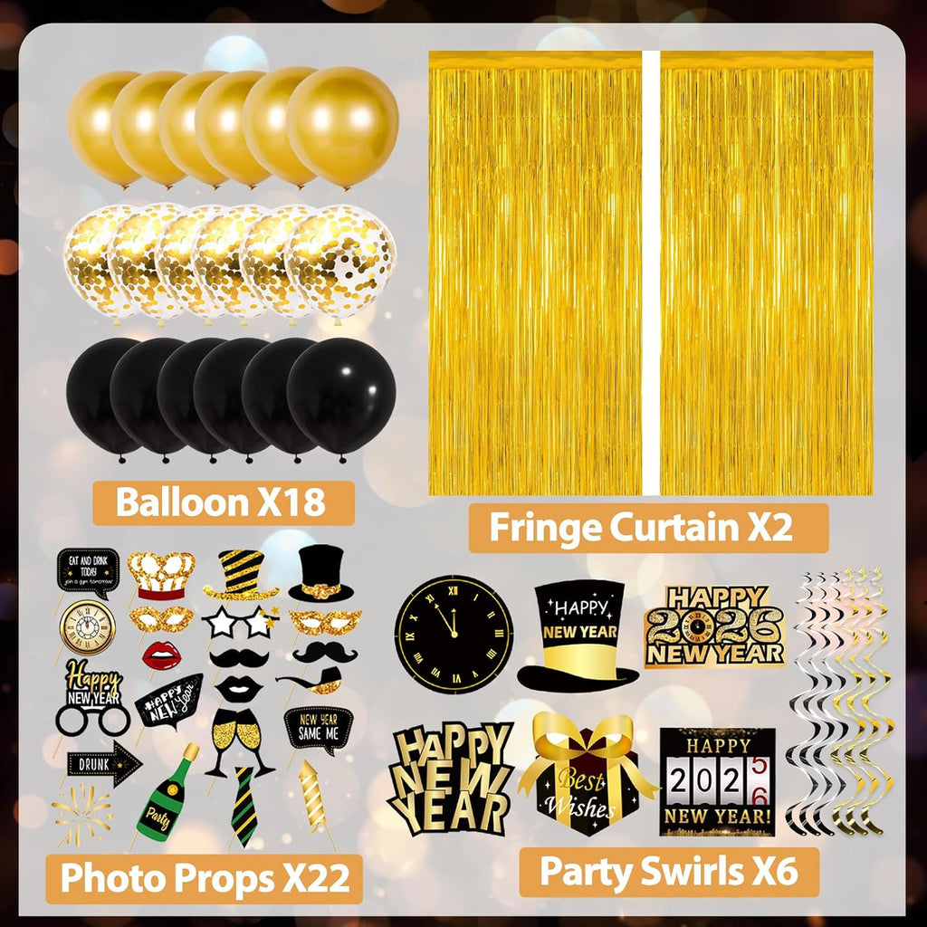 2026 New Years Decorations Set, New Years Eve Party Supplies 2026, "HAPPY NEW YEAR" Banner, "2025" Foil Balloon