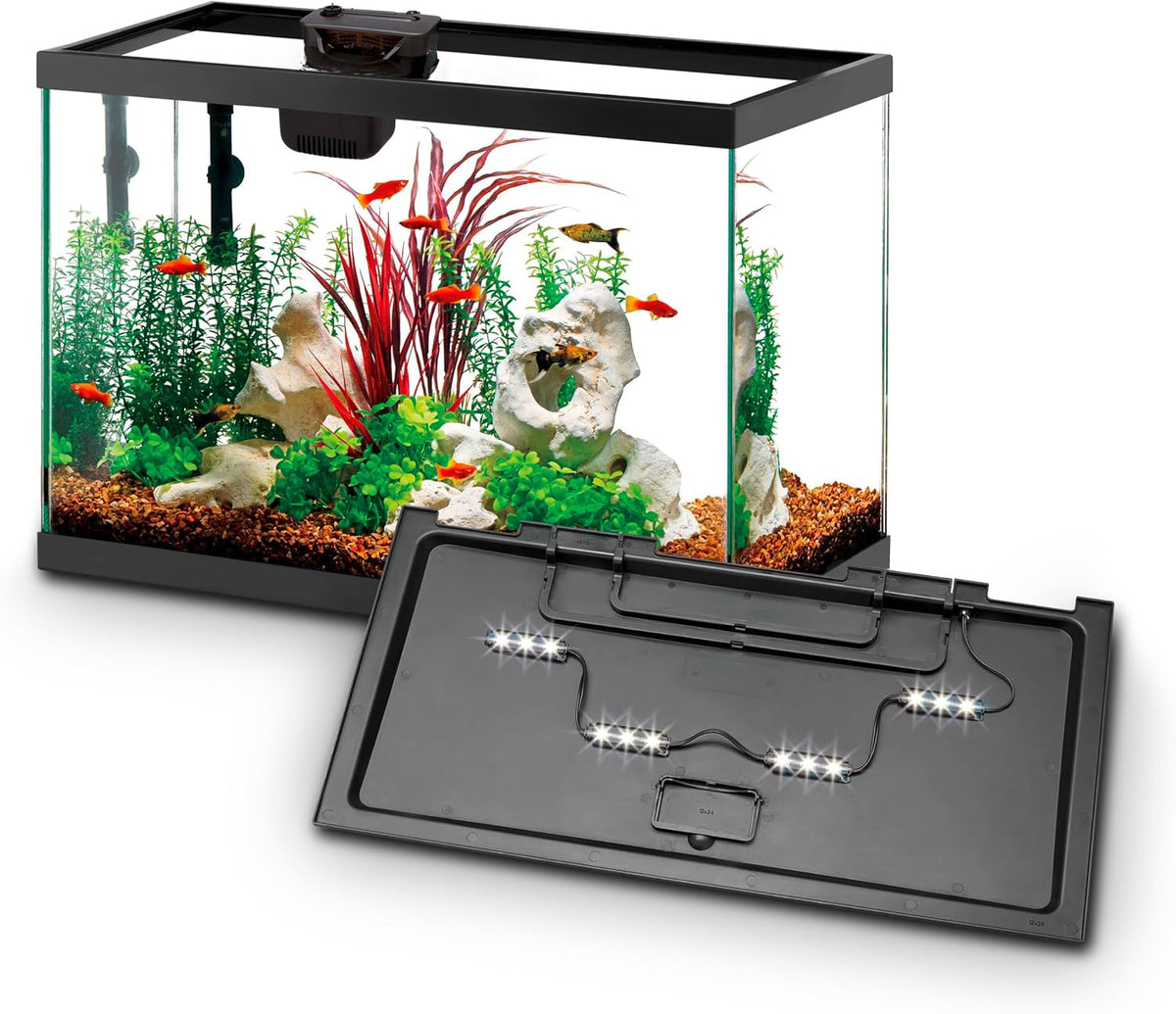 Aquarium Starter Kit with Smart Clean Filtration and LED Lighting, Freshwater and Saltwater Fish, 20-Gallon