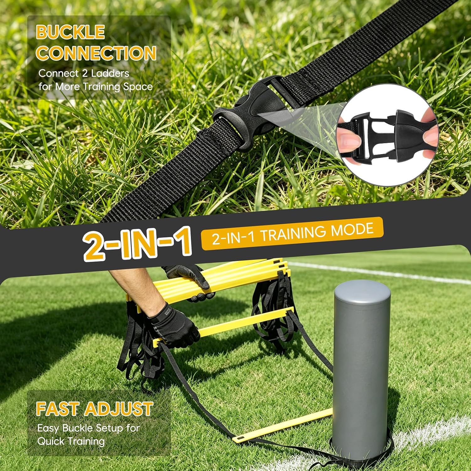20ft Agility Ladder with Carry Bag, Portable Footwork Drills for Athletes | Speed Ladder Sports Equipment for Fitness