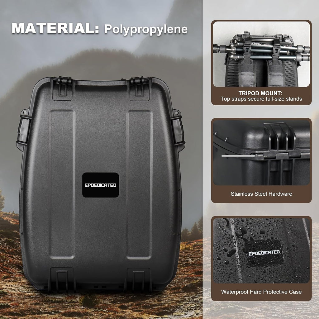 IP67 Waterproof Camera Backpack Hard Case with Padded Dividers, 19", Black