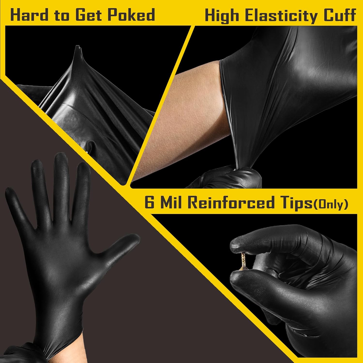 5 Mil Black Disposable Nitrile Gloves for Men, Heavy-Duty for Household Cleaning, Cooking, Working, Powder Free, S-XL