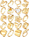 20 Pcs Gold Ring Set for Women, Chunky Statement Flower Finger Midi Rings, Big Boho Stacking Rings Pack Trendy Stuff