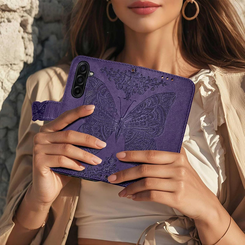 for Samsung Galaxy A17 5G Phone Case Wallet,Women Flip Cover with Credit Card Holders Butterfly Embossed PU Leather