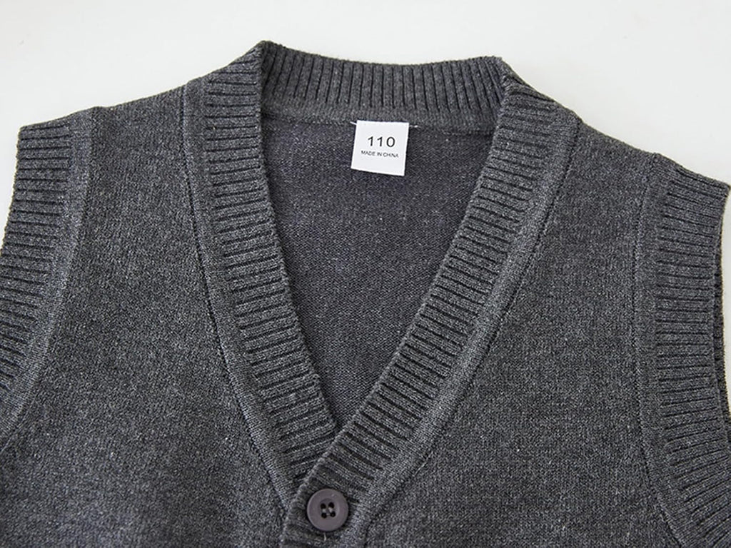 Boys Girls School Uniform Sweater Vest Cotton Kids V-Neck Button Solid Sleeveless Cardigan for Children Toddler
