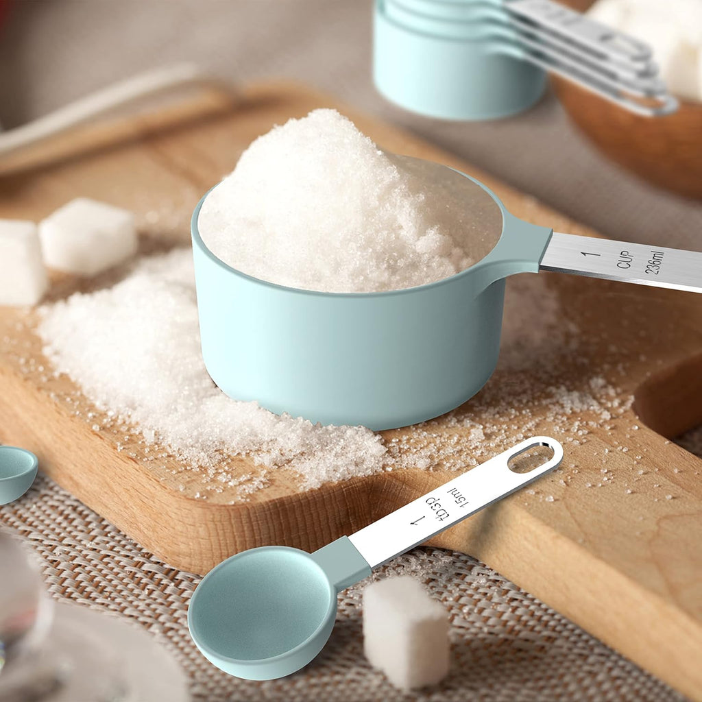 Measuring Cups & Spoons Set, Stackable Cups and Spoons, Nesting Measure Cups with Stainless Steel Handle, Kitchen