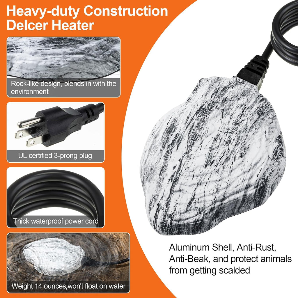 Bird Bath Deicer Heated Rock, 80W, Aluminum Base, 1 Pack, White