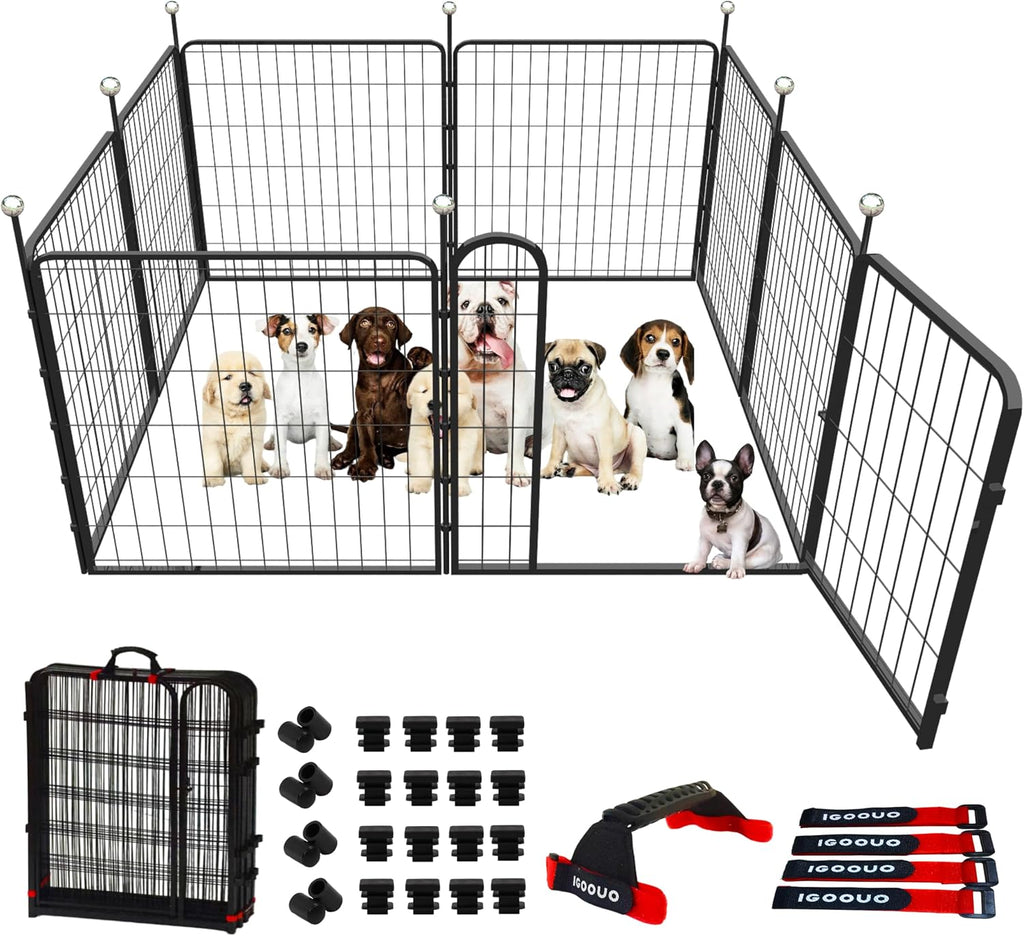 Portable Dog Crates & Playpen, 32'' Metal Pet Pen for Small/Medium Dogs, Easy-Carry Straps, Ideal for Indoor/Outdoor