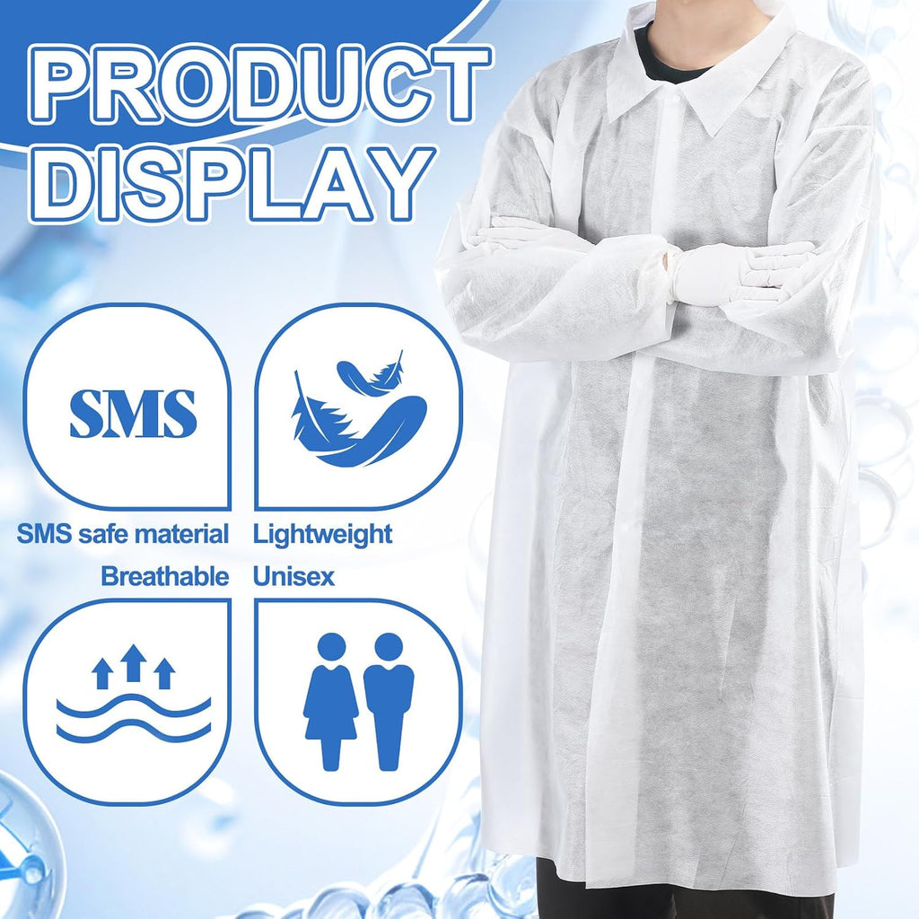 50 Pack Disposable Lab Coats for Adults