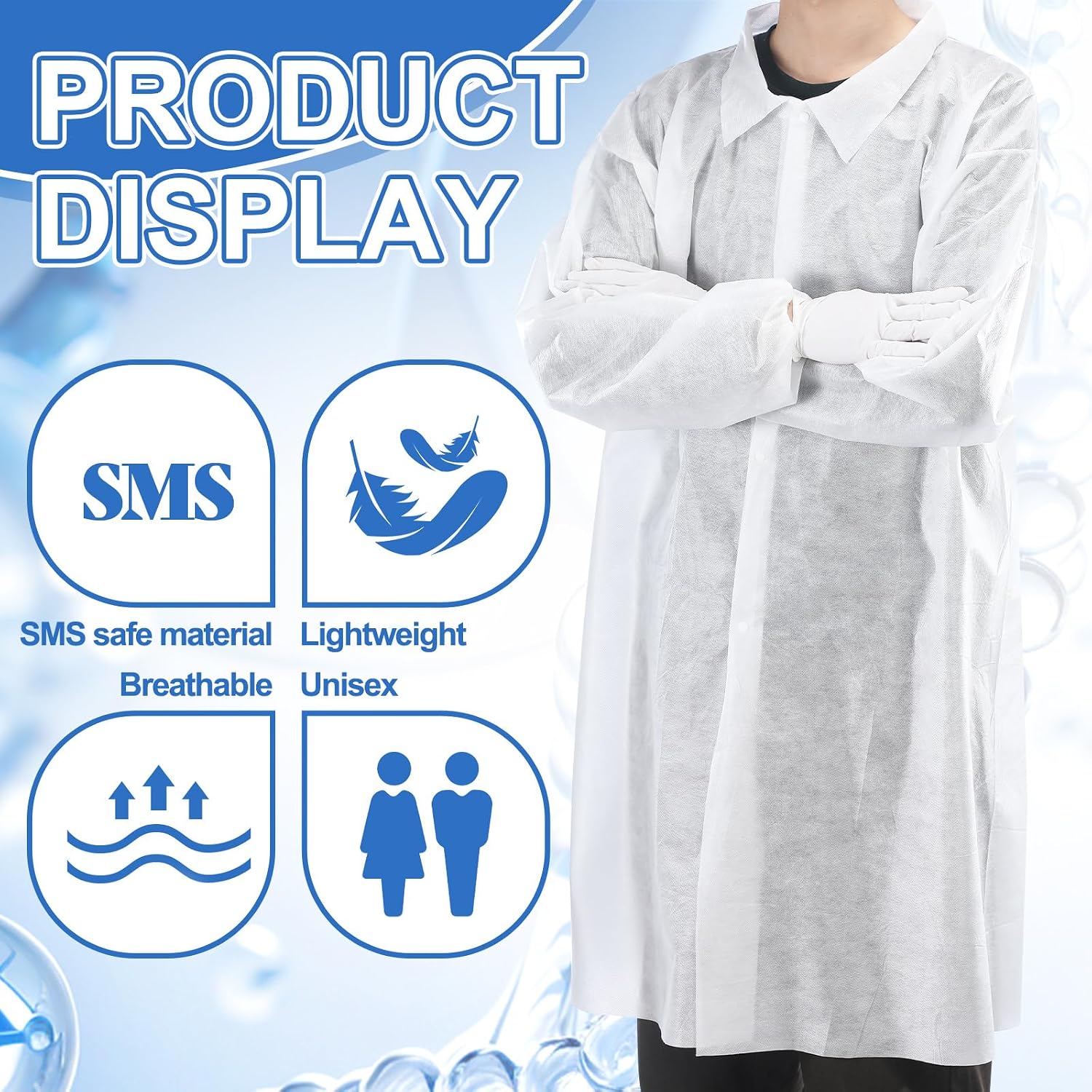 50 Pack Disposable Lab Coats for Adults