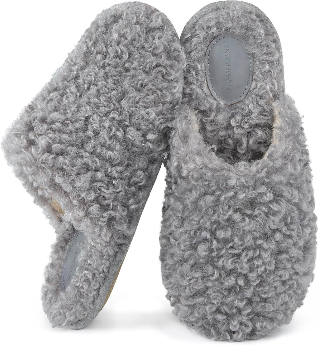 Women's Scuff Slippers Furry Cute Memory Foam House Shoes | Fuzzy,fluffy,furry,warm,curly fabric,memory