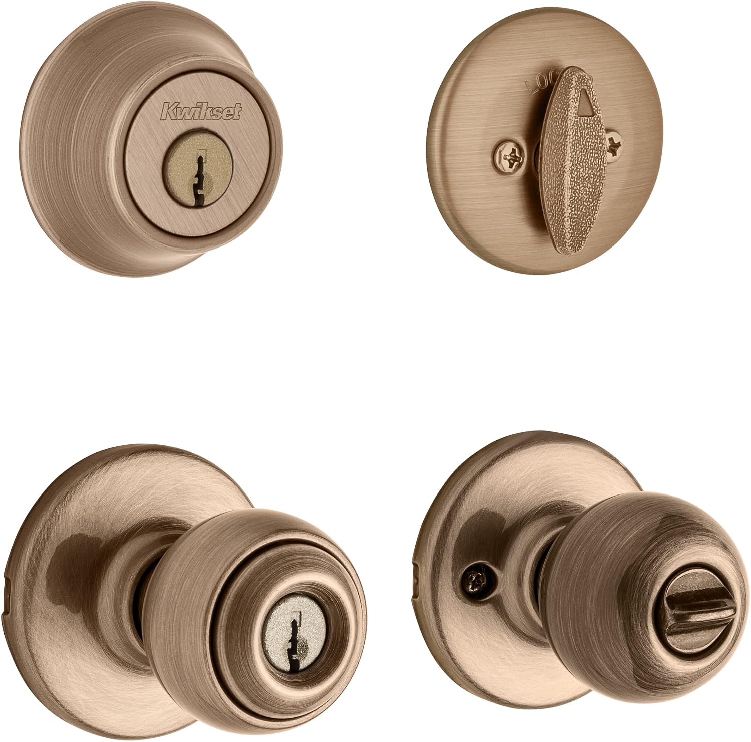 690P 5 CP Single Cylinder Deadbolt Combo Pack with Polo Entry Knob in Antique Brass