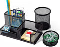 Pen Holder for Desk, Desk Organizers Set-3 Compartments Mesh Pencil Holder with Pencil Pen Cup and Paper Clip holder