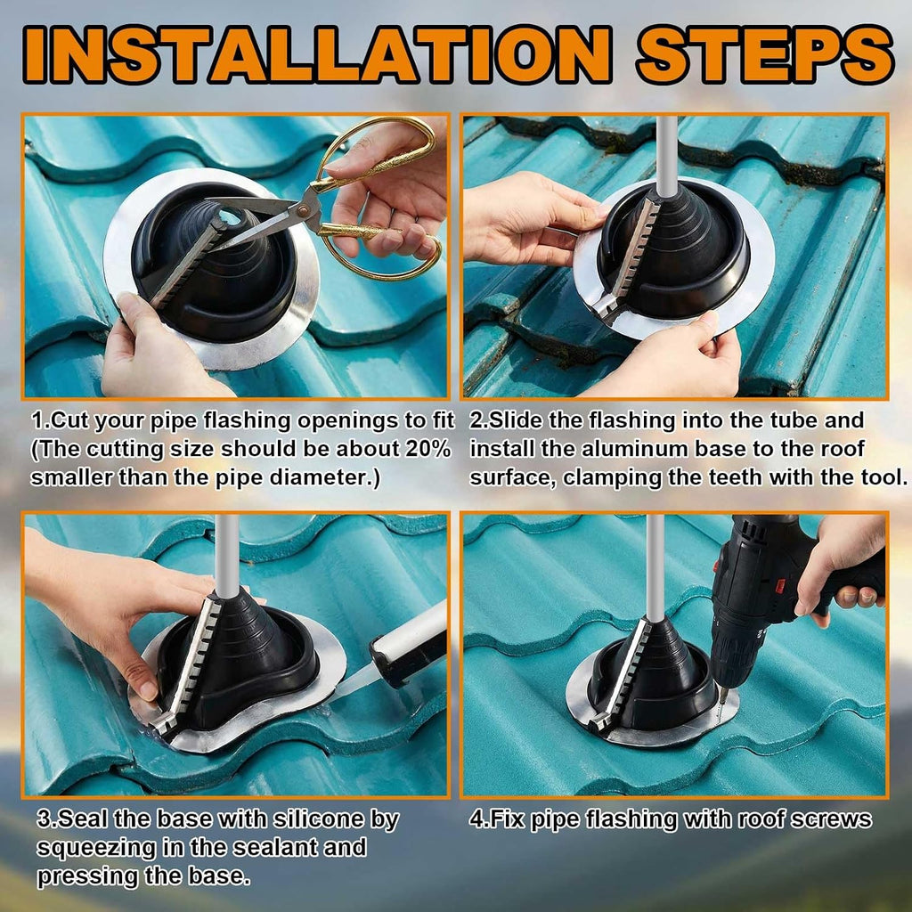 1 Pcs 3/4" - 2-3/4" Metal Split Roof Pipe Flashing Vent Boot Epdm Flexible Roof Jack Rubber Flashing Boot, Round