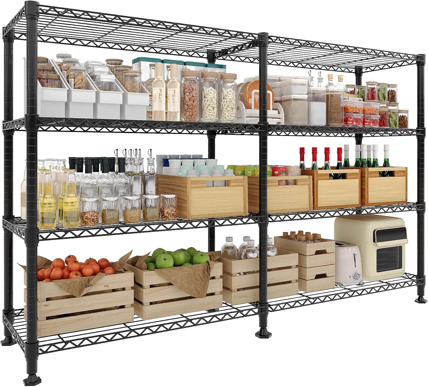 Metal Storage Shelves 4-Tiers, Standing Garage Shelving Unit 59"W x 13.8"D x 59.5"H, Heavy Duty Wire Shelving Rack