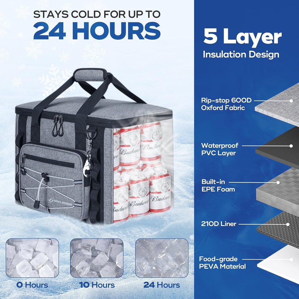 30/40 Can Soft Cooler Bag, Leakproof Insulated Ice Chest | 24h Cold (With Ice), 5-Layer Insulation, Multi-Pockets