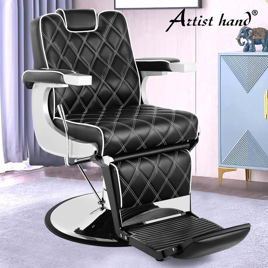 All Purpose Barber Chair Reclining for Barbershop (Black) | Heavy Duty with Footrest and Headrest, Shampoo Spa