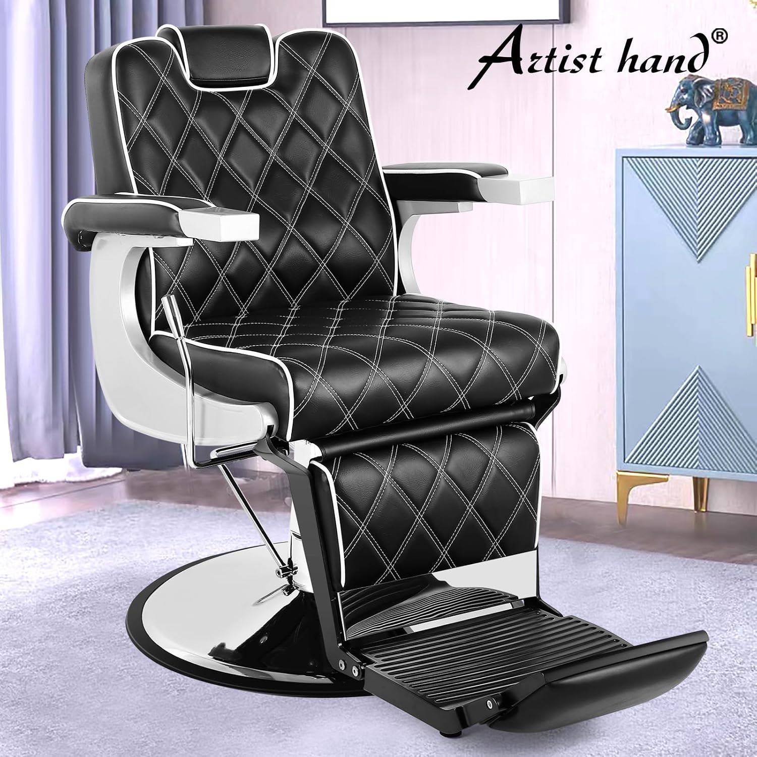 All Purpose Barber Chair Reclining for Barbershop (Black) | Heavy Duty with Footrest and Headrest, Shampoo Spa