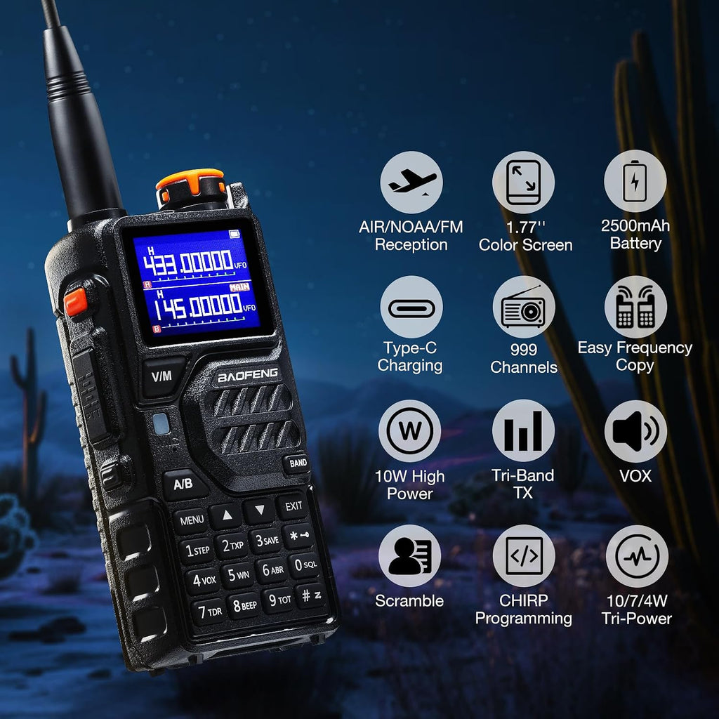 K5PLUS 10W Tri-Band Ham Radio with Long High Gain ANT & Speaker Mic | UHF VHF 1.25M Long Range Two Way Radio, 999CH